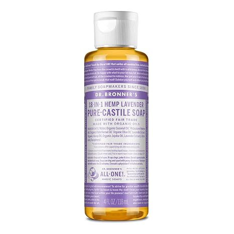 Dr. Bronner's Pure-Castile Liquid Soap Lavender 4 oz – Plant-Based Multi-Purpose Soap
