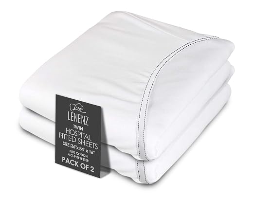 LENENZ Hospital Bed Fitted Sheets 2-Pack – Soft Jersey Twin Sheets, 36" x 84" x 16", White