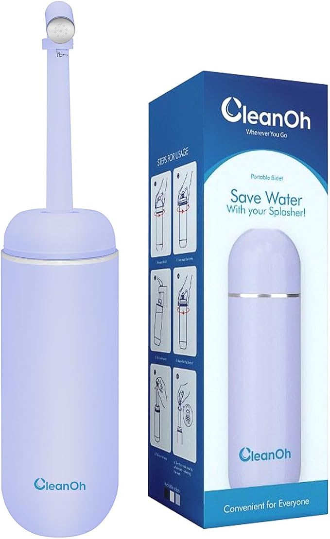 CleanOh Portable Bidet Splasher – Reusable Personal Hygiene Water Sprayer, Compact Travel Bidet, Light Blue