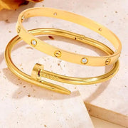 Skywater Life Open Nail & Screw Bangle Bracelet Set for Women – Gold Tone, 2 Piece