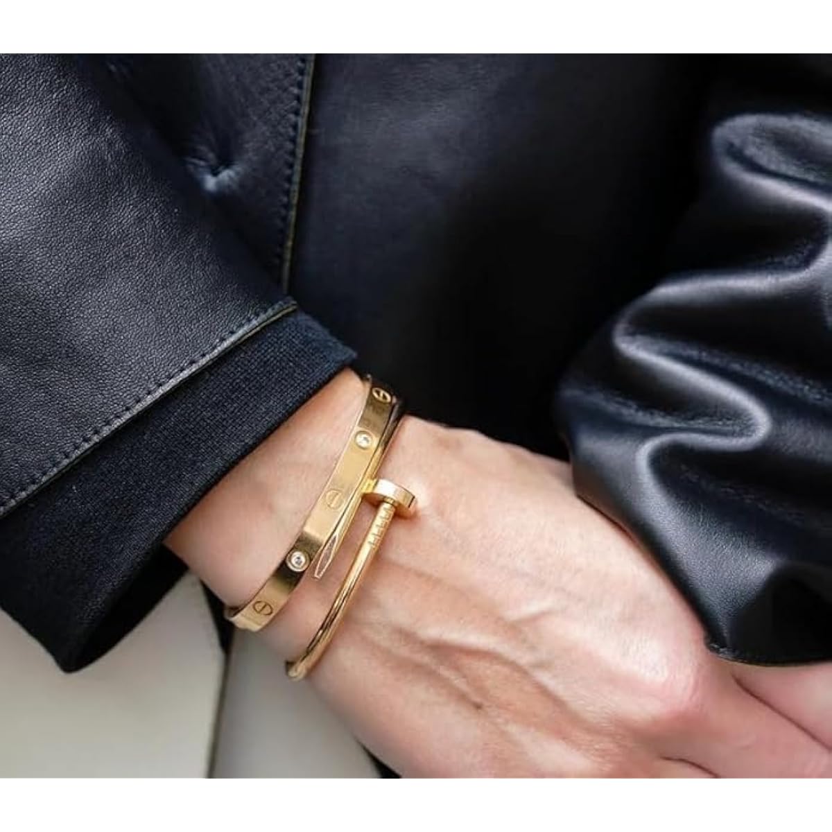 Skywater Life Open Nail & Screw Bangle Bracelet Set for Women – Gold Tone, 2 Piece