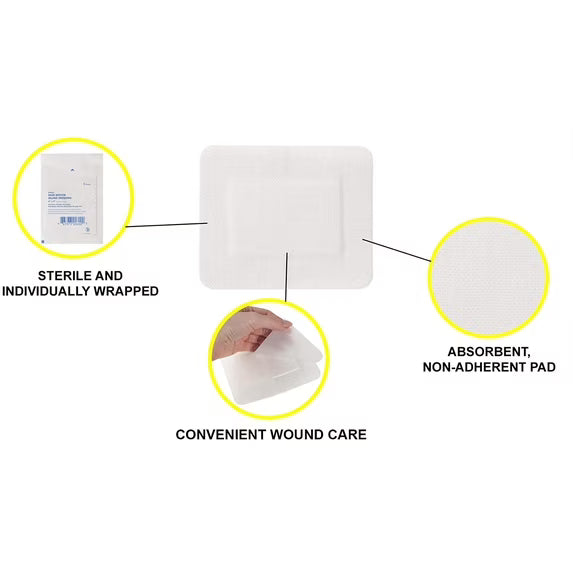 Dukal Island Dressing 4" x 4" | 25 Pack Sterile Adhesive Wound Dressings with Non-Adherent Pad | Latex-Free, Single-Use