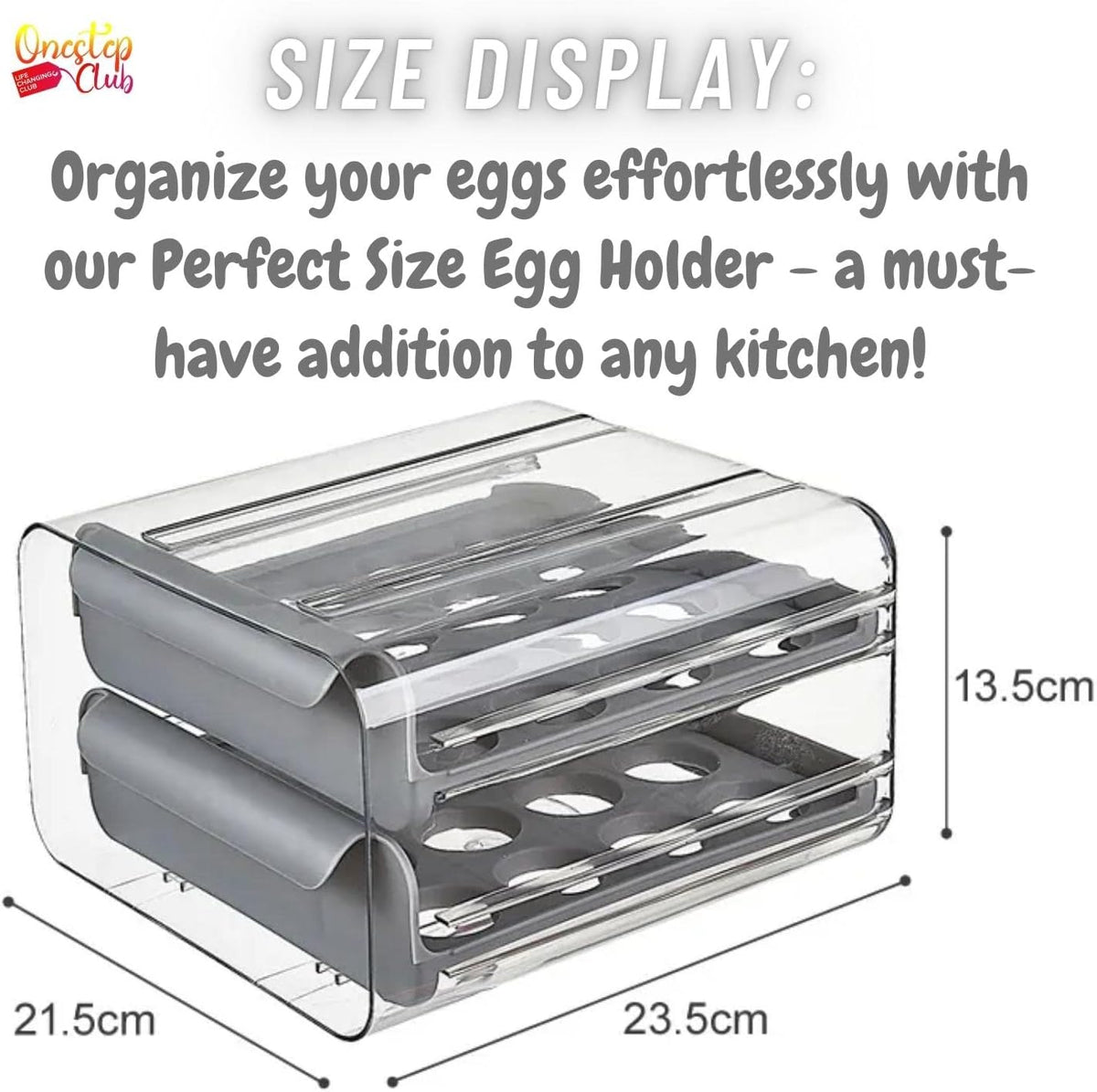 ONESTEP CLUB 2-Layer Stackable Egg Holder for Refrigerator – Grey PET Plastic