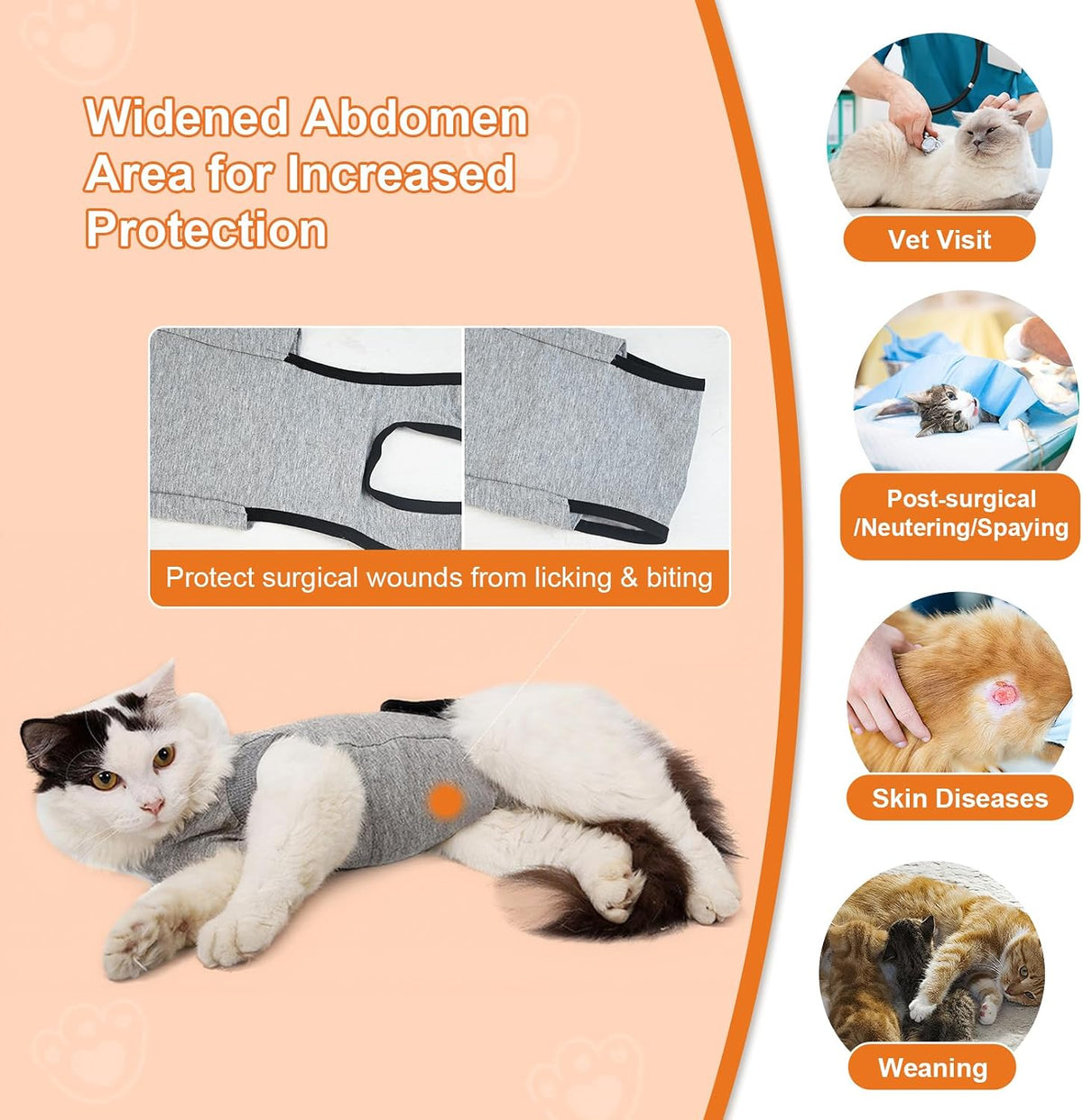 Doglemi Cat Surgery Recovery Suit Size S – Pure Cotton, Breathable, Post-Spay/Neuter & Wound Recovery Onesie | Cone Alternative