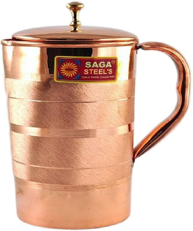 SAGA Steels Luxury Line Pure Copper Water Jug with Lid & Handle