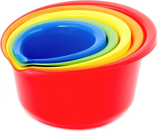 Chef Craft Select 5-Piece Plastic Mixing Bowl Set – BPA-Free Multicolor Nesting Bowls with Pour Spouts