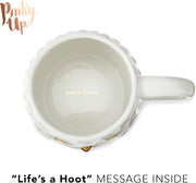 Pinky Up Olivia Owl Mug – Cute Owl Tea Cup for Women, White & Gold, 16 oz