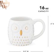 Pinky Up Olivia Owl Mug – Cute Owl Tea Cup for Women, White & Gold, 16 oz