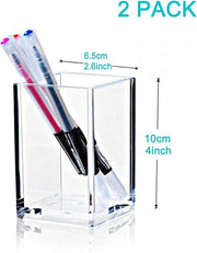 Cerpourt 2-Pack Clear Acrylic Pencil Pen Holder Cup – 2.6x2.6x4", Desktop Organizer for Office, School & Makeup Brushes