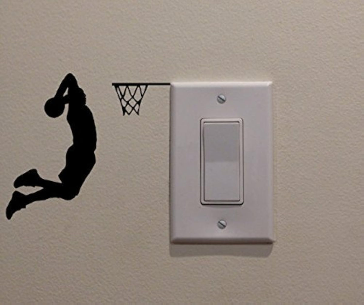 YINGKAI Two-Handed Slam Dunk Basketball Player Light Switch Wall Decal Sticker