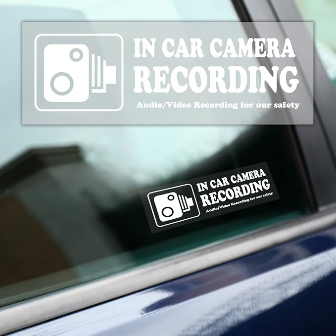 4-Pack Camera Audio & Video Recording Warning Stickers – 2 × 6 Inch White Vehicle Decals