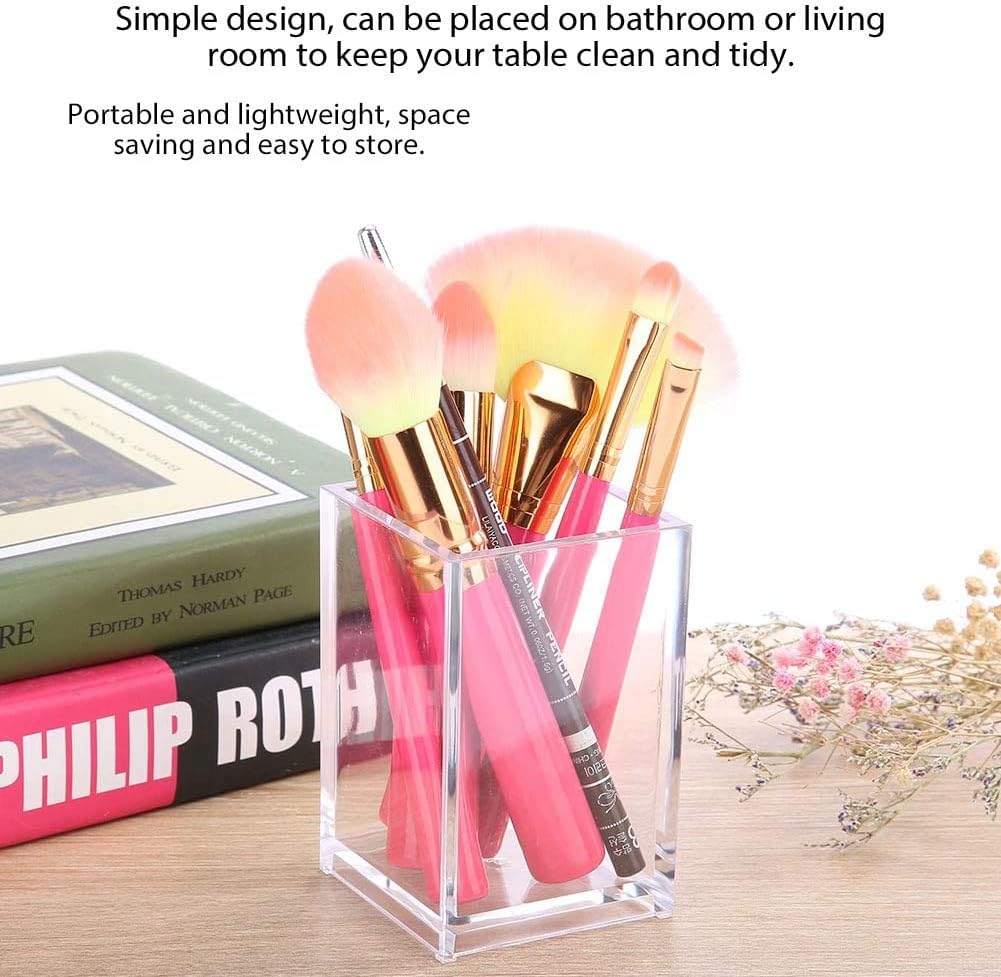 Acrylic Pencil and Pen Holder Makeup Brush Organizer Acrylic Pen Pencil Holder Square Pen Holder (Clear Color)