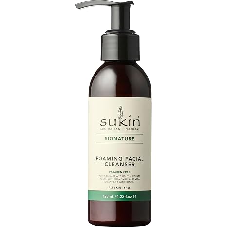 Sukin Signature Foaming Facial Cleanser 4.23 oz | Gentle Face Wash with Chamomile, Aloe Vera, Green Tea & Witch Hazel