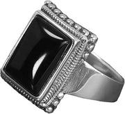 Lucifer Morningstar Black Onyx Statement Ring – Silver & Black, Size 13