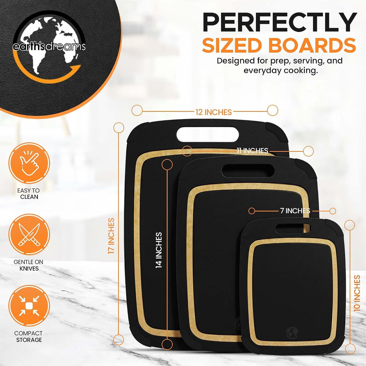 Earth’s Dreams Composite Wood Cutting Board Set of 3 with Juice Groove