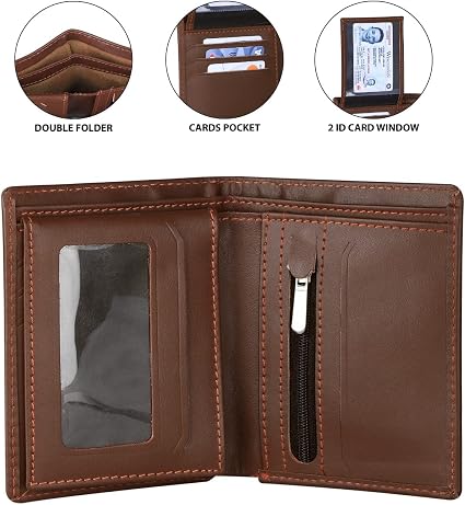 Men’s Brown Leather Bifold Wallet with Slim Card Holder – 2-Piece Wallet Set