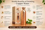 Arts Of India Pure Copper Water Bottle, 34 oz Wide Mouth, Honeycomb Finish