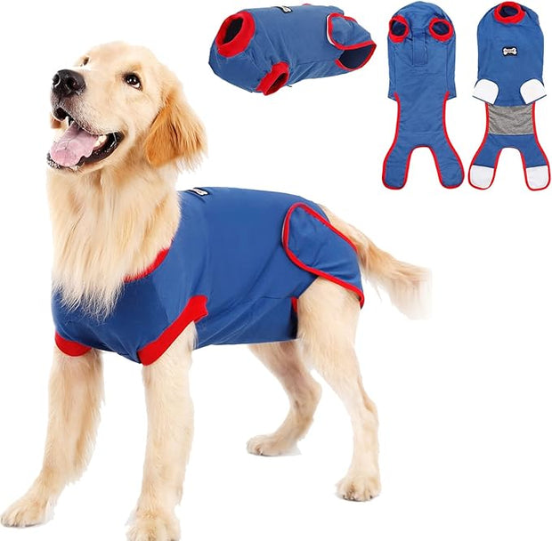 Doglemi Dog Surgery Recovery Suit Size L – Breathable Cotton, Blue | Post-Spay/Neuter, Anti-Licking, Wound Coverage | Cone Alternative