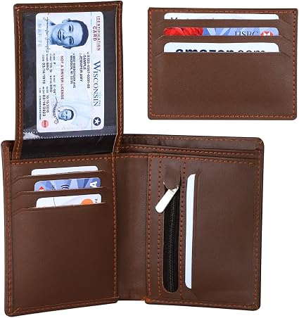 Men’s Brown Leather Bifold Wallet with Slim Card Holder – 2-Piece Wallet Set
