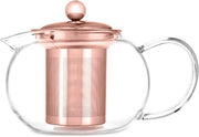 Pinky Up Candace Glass Teapot with Rose Gold Lid and Stainless Steel Removable Infuser, Loose Leaf Tea Kettle, Perfect for Daily Use, Housewarming, Holidays, Brunch Party, 28 Oz
