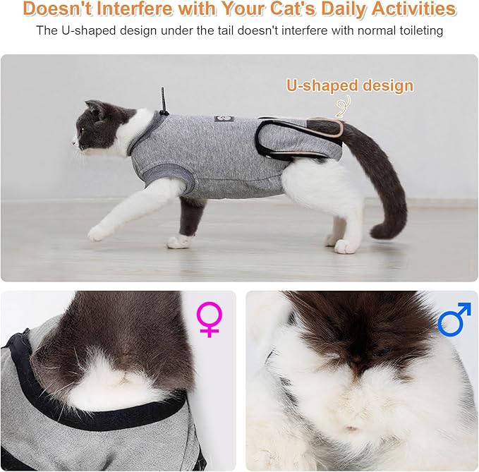 Doglemi Cat Surgery Recovery Suit Size S – Pure Cotton, Breathable, Post-Spay/Neuter & Wound Recovery Onesie | Cone Alternative