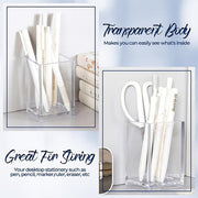 Acrylic Pencil and Pen Holder Makeup Brush Organizer Acrylic Pen Pencil Holder Square Pen Holder (Clear Color)