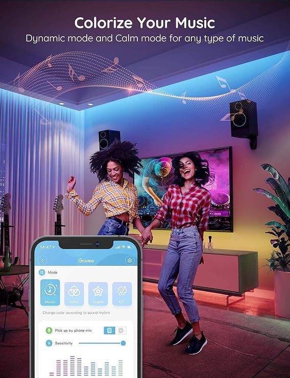Govee 100 ft RGB LED Strip Lights with Bluetooth App Control & Music Sync