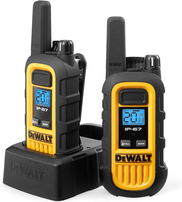 DEWALT DXFRS300 Heavy-Duty Walkie Talkies 2-Pack – 1W IP67 Waterproof Two-Way Radios with USB-C Charging Dock