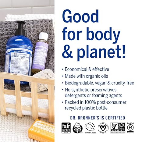 Dr. Bronner's Pure-Castile Liquid Soap Lavender 4 oz – Plant-Based Multi-Purpose Soap
