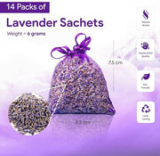 Zidina Dried Lavender Sachet Bags for Drawers, Closets & Home – 14 Pack