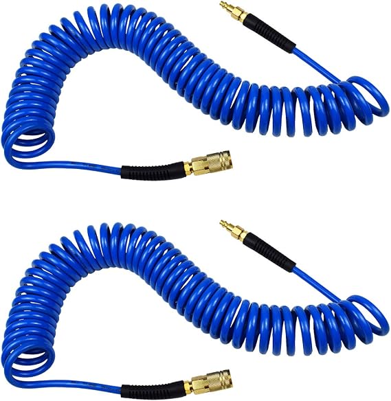 YOTOO 2-Pack 25 ft Polyurethane Recoil Air Hose with 1/4" Quick Connect Fittings