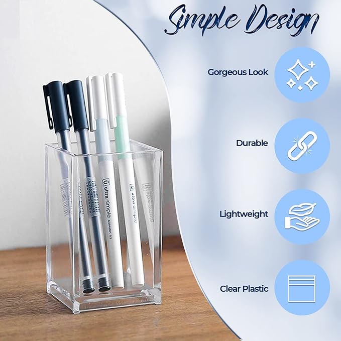 Acrylic Pencil and Pen Holder Makeup Brush Organizer Acrylic Pen Pencil Holder Square Pen Holder (Clear Color)