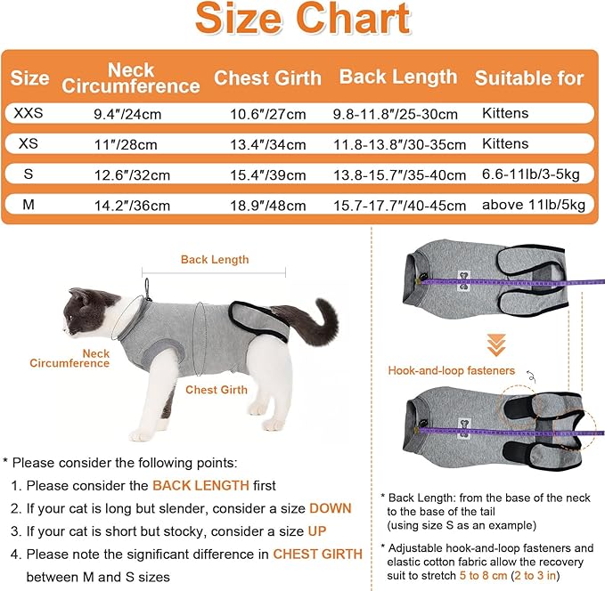 Doglemi Cat Surgery Recovery Suit Size S – Pure Cotton, Breathable, Post-Spay/Neuter & Wound Recovery Onesie | Cone Alternative