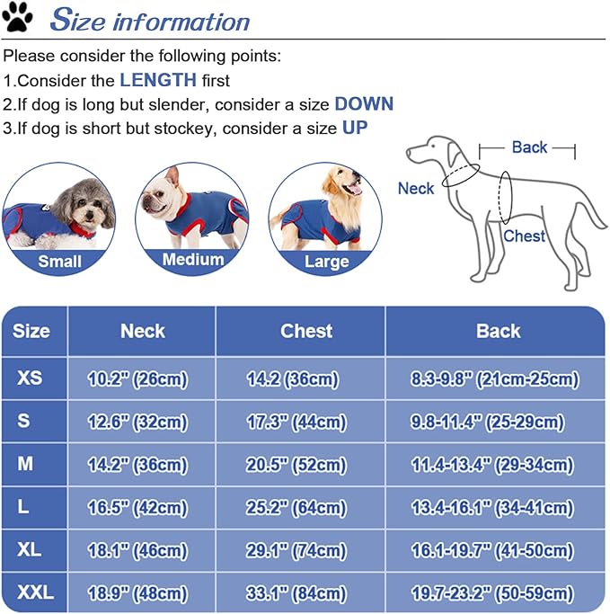 Doglemi Dog Surgery Recovery Suit Size L – Breathable Cotton, Blue | Post-Spay/Neuter, Anti-Licking, Wound Coverage | Cone Alternative