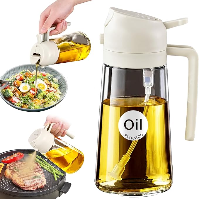 470ml Olive Oil Sprayer & Dispenser Bottle – 2-in-1 Cooking Oil Spray and Pour Container for Kitchen