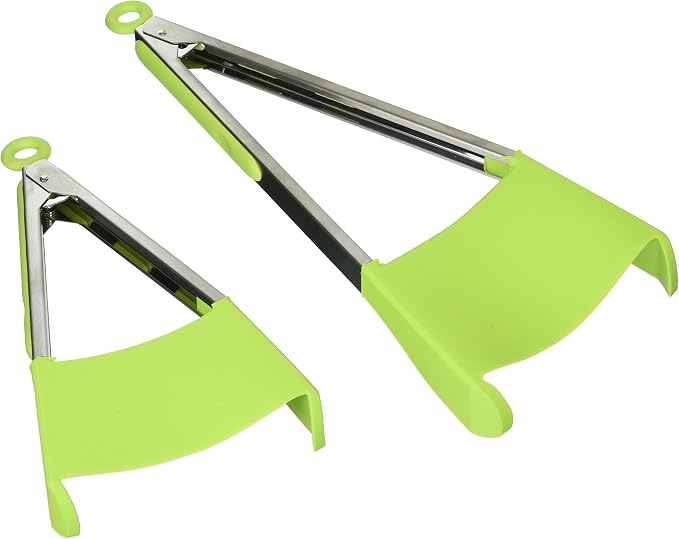 Clever Tongs 2-in-1 Kitchen Tongs & Spatula, Non-Stick Silicone, Heat Resistant, Dishwasher Safe, 4 Pack