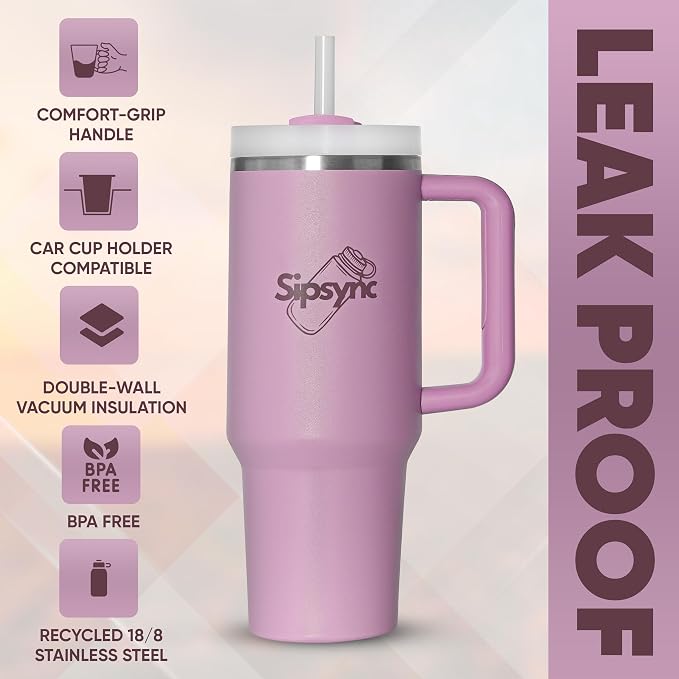 Sipsync FlowState Insulated Stainless Steel Travel Tumbler, Purple, 40 oz