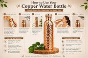 Arts Of India Pure Copper Water Bottle, 34 oz Wide Mouth, Honeycomb Finish