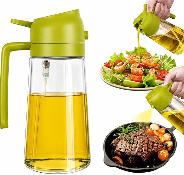 2-in-1 Oil Sprayer & Dispenser Bottle for Cooking, Green