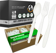 Earth's Dreams 360-Piece Plant-Based CPLA Disposable Cutlery Set – 140 Forks, 120 Spoons & 100 Knives, Heavy Duty, BPA Free