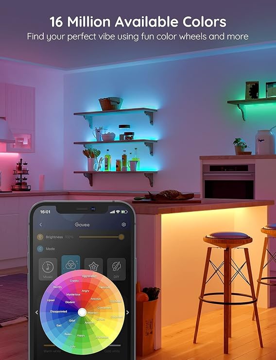 Govee 100 ft RGB LED Strip Lights with Bluetooth App Control & Music Sync