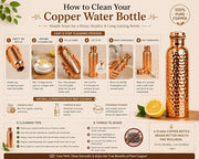 Arts Of India Pure Copper Water Bottle, 34 oz Wide Mouth, Honeycomb Finish
