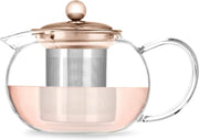 Pinky Up Candace Glass Teapot with Rose Gold Lid and Stainless Steel Removable Infuser, Loose Leaf Tea Kettle, Perfect for Daily Use, Housewarming, Holidays, Brunch Party, 28 Oz