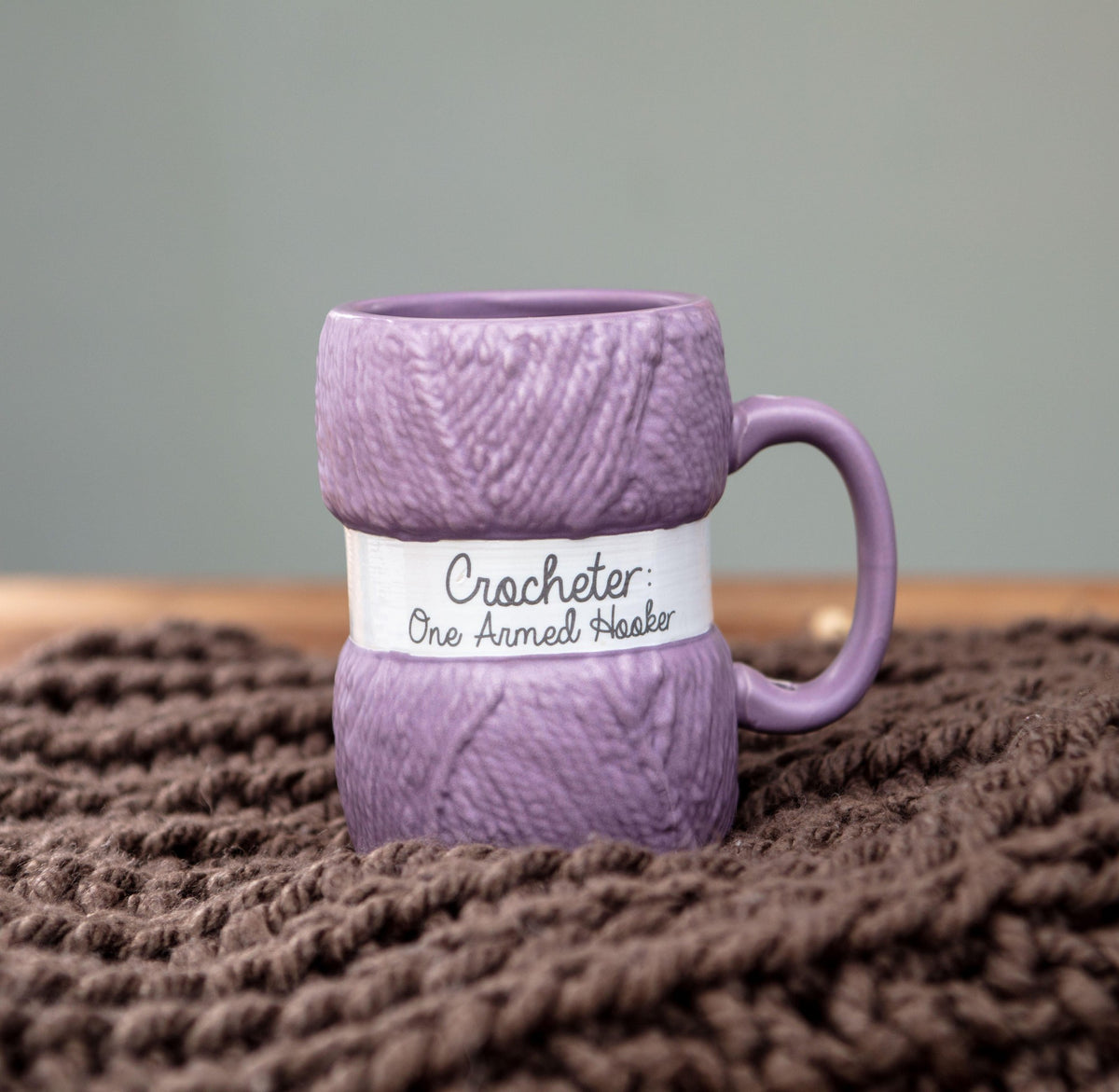 Boxer Gifts Crocheter “One Armed Hooker” Novelty Ceramic Mug – Purple