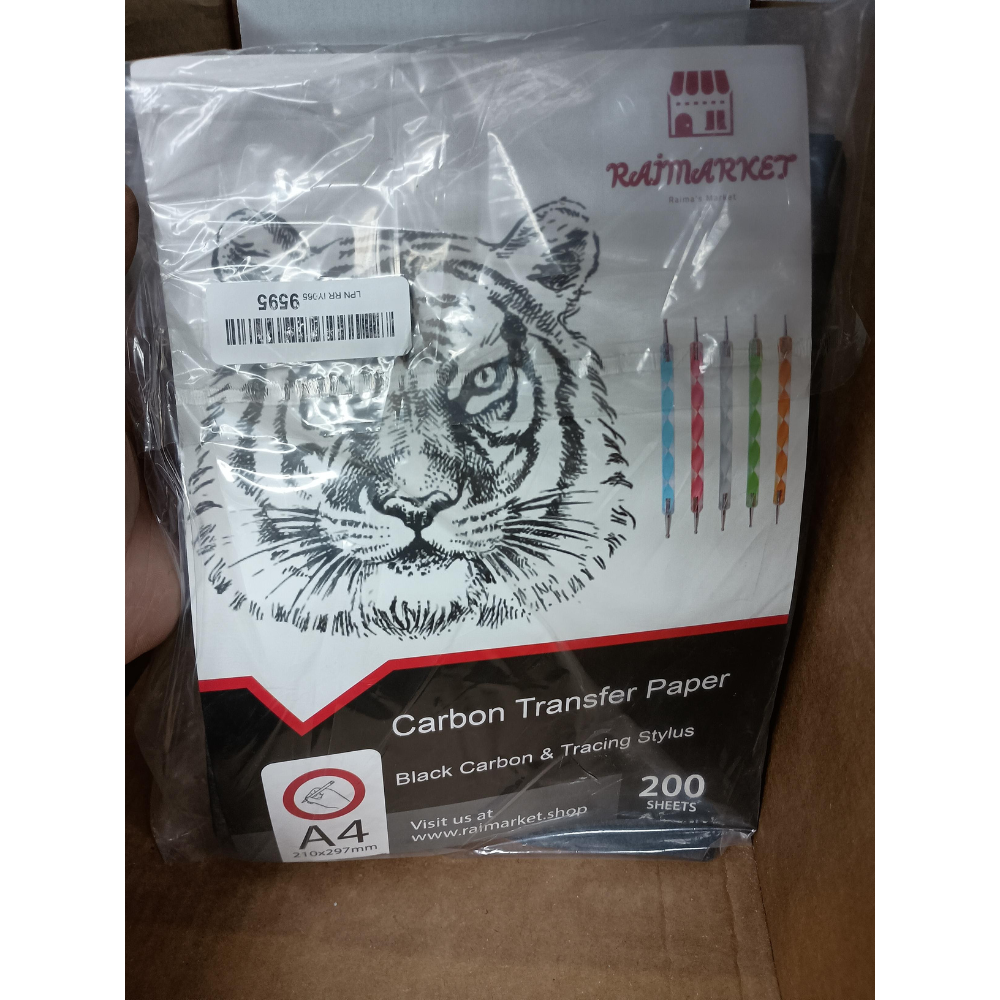 Raimarket Black Carbon Transfer Paper 200 Sheets A4 – Carbon Tracing Paper with Dotting Tools, Art & Craft Supply