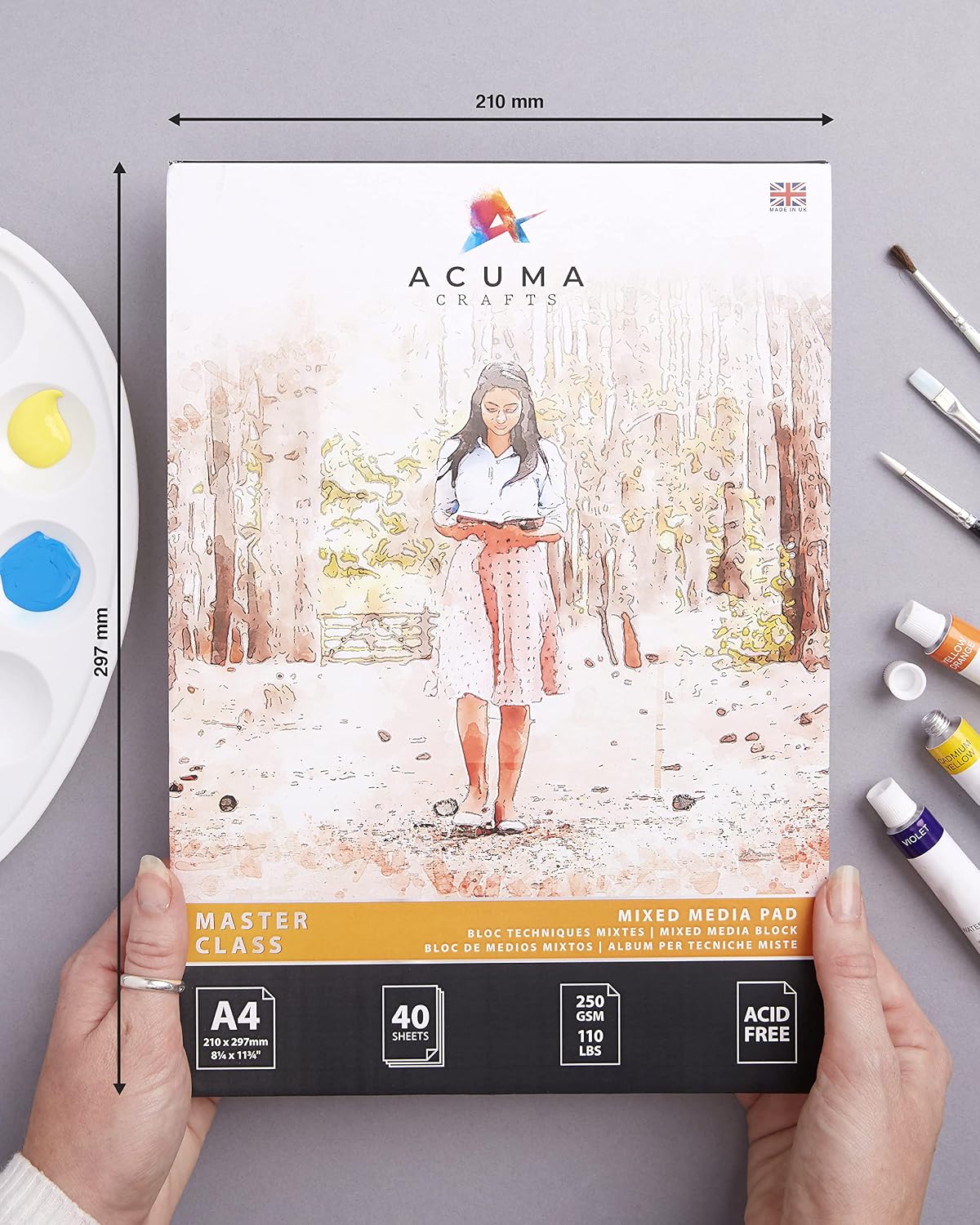 Acuma Crafts Master Class Mixed Media Art Pad A4 40 Sheets – 250 GSM / 110 lb, Cold Pressed, Acid Free, Bleedproof, Glue Bound