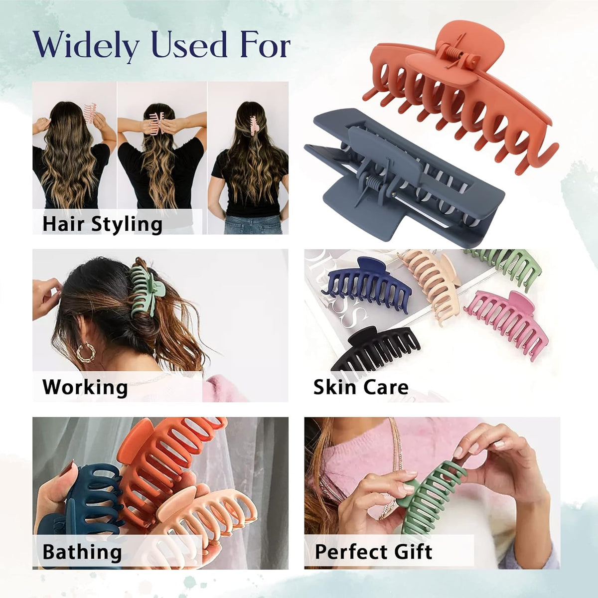 Large Hair Claw Clips Set– Strong Hold, Matte Finish, Assorted Colours | Women's Hair Accessorie