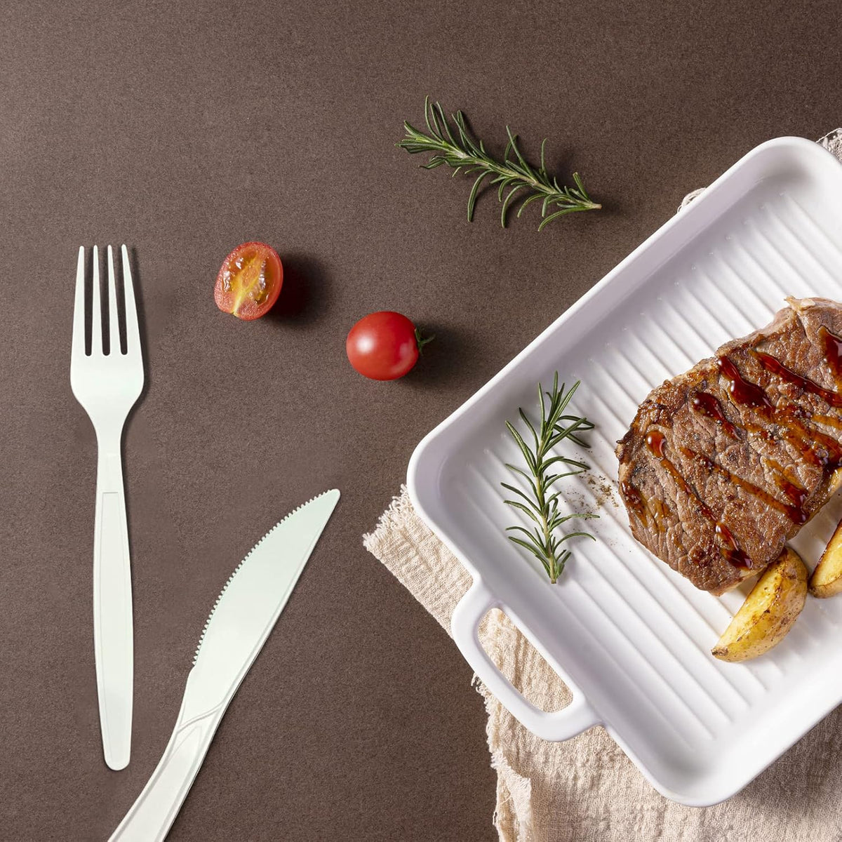 Earth's Dreams 360-Piece Plant-Based CPLA Disposable Cutlery Set – 140 Forks, 120 Spoons & 100 Knives, Heavy Duty, BPA Free