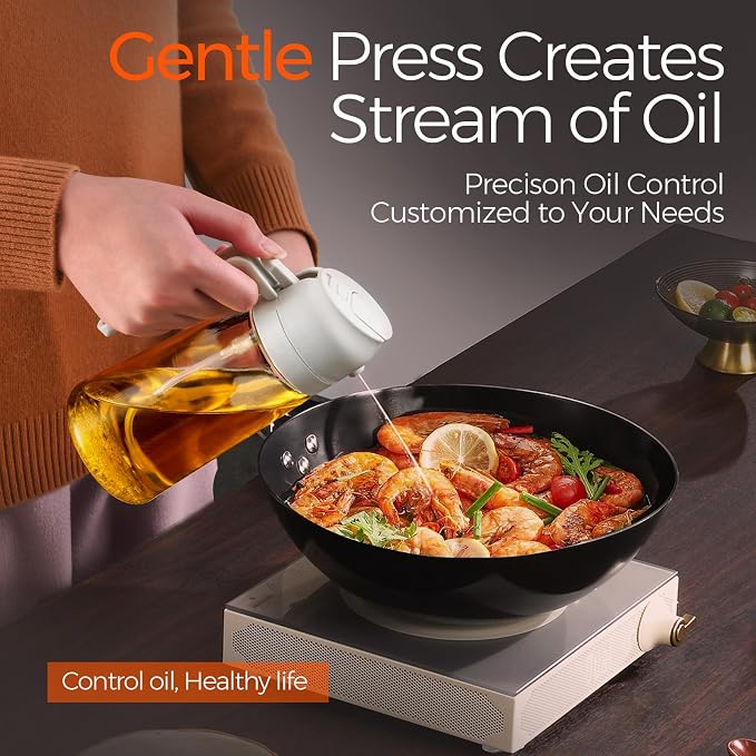 470ml Olive Oil Sprayer & Dispenser Bottle – 2-in-1 Cooking Oil Spray and Pour Container for Kitchen