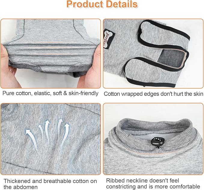 Doglemi Cat Surgery Recovery Suit Size S – Pure Cotton, Breathable, Post-Spay/Neuter & Wound Recovery Onesie | Cone Alternative
